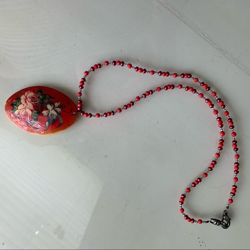 Vintage! Hand painted necklace